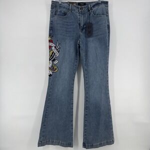 Ed Hardy Jeans Womens 32x32 Slim Flare Embroidered New York New Sz 30